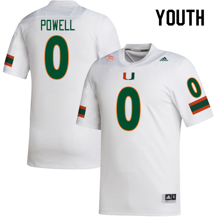 Youth #0 Mishael Powell Miami Hurricanes College Football Jerseys Stitched-White